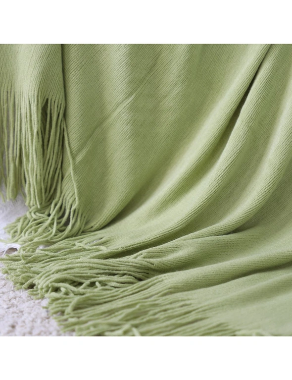 SOGA Green Acrylic Knitted Throw Blanket Solid Fringed Warm Cozy Woven Cover Couch Bed Sofa Home Decor, hi-res image number null