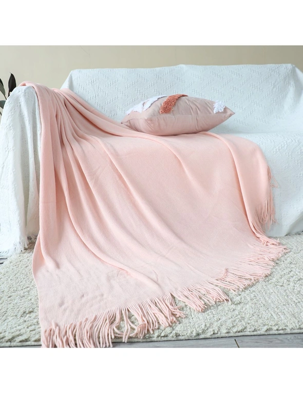 SOGA Pink Acrylic Knitted Throw Blanket Solid Fringed Warm Cozy Woven Cover Couch Bed Sofa Home Decor, hi-res image number null