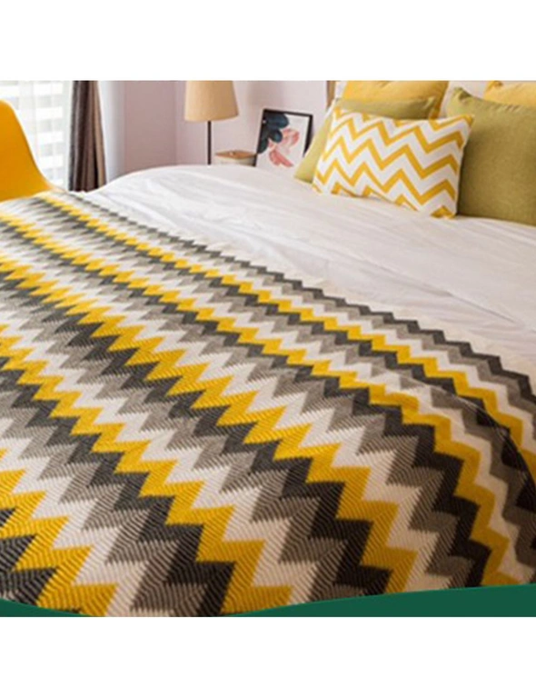 SOGA 170cm Yellow Zigzag Striped Throw Blanket Acrylic Wave Knitted Fringed Woven Cover Couch Bed Sofa Home Decor, hi-res image number null