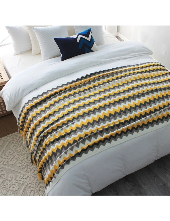 SOGA 2X 220cm Yellow Zigzag Striped Throw Blanket Acrylic Wave Knitted Fringed Woven Cover Couch Bed Sofa Home Decor, hi-res image number null