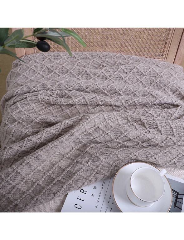 SOGA Coffee Diamond Pattern Knitted Throw Blanket Warm Cozy Woven Cover Couch Bed Sofa Home Decor with Tassels, hi-res image number null