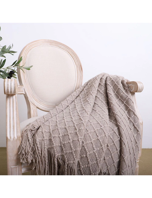 SOGA 2X Coffee Diamond Pattern Knitted Throw Blanket Warm Cozy Woven Cover Couch Bed Sofa Home Decor with Tassels, hi-res image number null