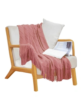 SOGA Pink Diamond Pattern Knitted Throw Blanket Warm Cozy Woven Cover Couch Bed Sofa Home Decor with Tassels