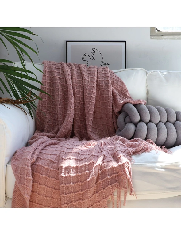 SOGA 2X  Pink Diamond Pattern Knitted Throw Blanket Warm Cozy Woven Cover Couch Bed Sofa Home Decor with Tassels, hi-res image number null