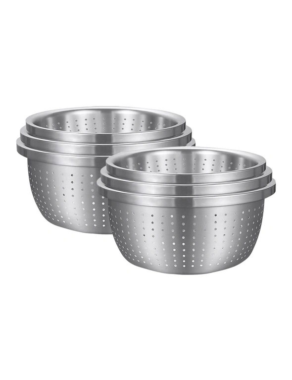 SOGA 2X Stainless Steel Nesting Basin Colander Perforated Kitchen Sink Washing Bowl Metal Basket Strainer Set of 3, hi-res image number null