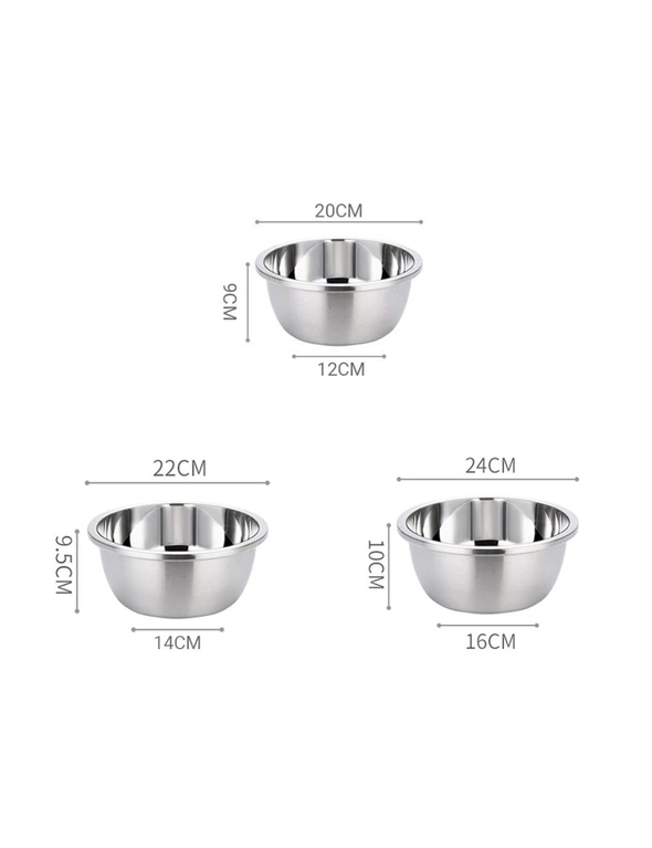 SOGA 2X Stainless Steel Nesting Basin Colander Perforated Kitchen Sink Washing Bowl Metal Basket Strainer Set of 3, hi-res image number null