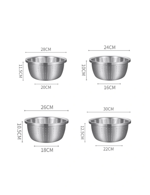 SOGA Stainless Steel Nesting Basin Colander Perforated Kitchen Sink Washing Bowl Metal Basket Strainer Set of 4, hi-res image number null