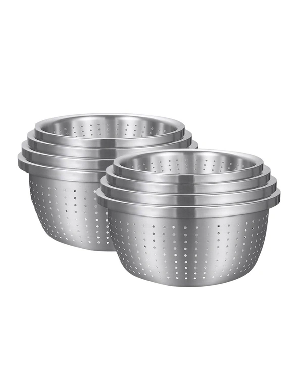 SOGA 2X Stainless Steel Nesting Basin Colander Perforated Kitchen Sink Washing Bowl Metal Basket Strainer Set of 4, hi-res image number null