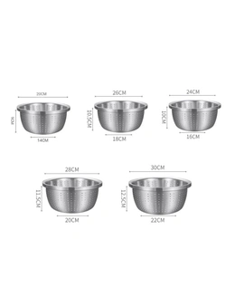 SOGA 2X Stainless Steel Nesting Basin Colander Perforated Kitchen Sink Washing Bowl Metal Basket Strainer Set of 5