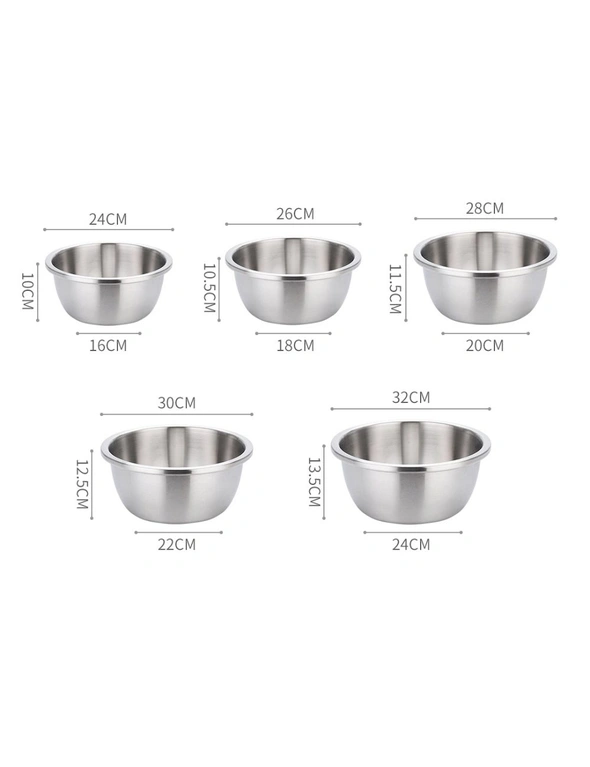 SOGA 5Pcs Deepen Matte Stainless Steel Stackable Baking Washing Mixing Bowls Set Food Storage Basin, hi-res image number null