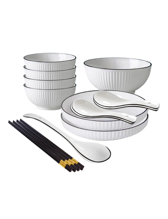 SOGA White Japanese Style Ceramic Dinnerware Crockery Soup Bowl Plate Server Kitchen Home Decor Set of 7, hi-res image number null