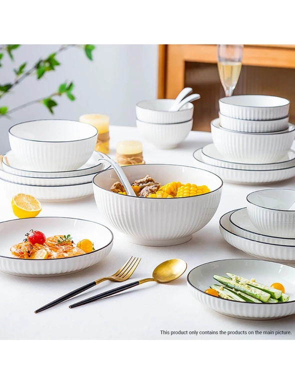 SOGA White Japanese Style Ceramic Dinnerware Crockery Soup Bowl Plate Server Kitchen Home Decor Set of 7, hi-res image number null