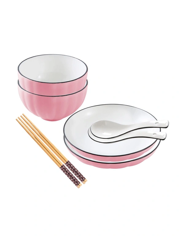 SOGA Pink Japanese Style Ceramic Dinnerware Crockery Soup Bowl Plate Server Kitchen Home Decor Set of 4, hi-res image number null