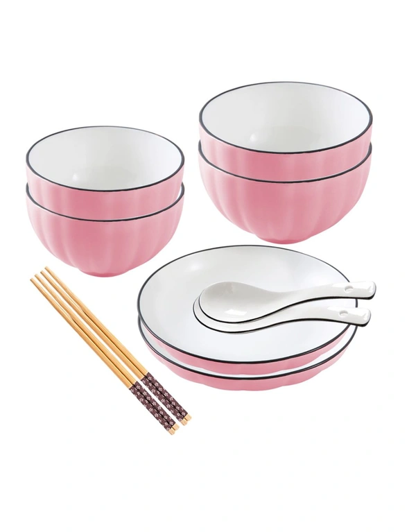 SOGA Pink Japanese Style Ceramic Dinnerware Crockery Soup Bowl Plate Server Kitchen Home Decor Set of 6, hi-res image number null