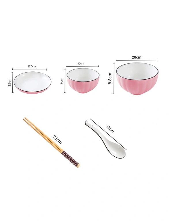 SOGA Pink Japanese Style Ceramic Dinnerware Crockery Soup Bowl Plate Server Kitchen Home Decor Set of 9, hi-res image number null