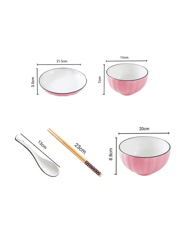 SOGA Pink Japanese Style Ceramic Dinnerware Crockery Soup Bowl Plate Server Kitchen Home Decor Set of 10, hi-res image number null