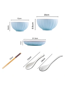 SOGA Blue Japanese Style Ceramic Dinnerware Crockery Soup Bowl Plate Server Kitchen Home Decor Set of 9