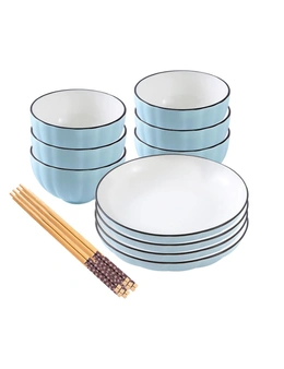 SOGA Blue Japanese Style Ceramic Dinnerware Crockery Soup Bowl Plate Server Kitchen Home Decor Set of 10