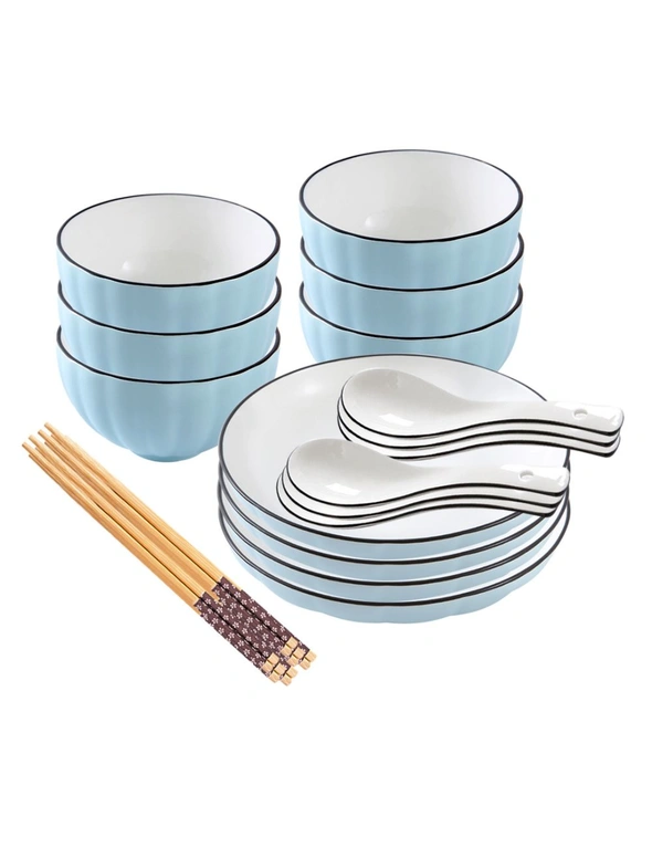 SOGA Blue Japanese Style Ceramic Dinnerware Crockery Soup Bowl Plate Server Kitchen Home Decor Set of 10, hi-res image number null