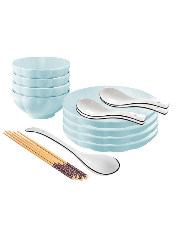 SOGA Light Blue Japanese Style Ceramic Dinnerware Crockery Soup Bowl Plate Server Kitchen Home Decor Set of 8, hi-res image number null