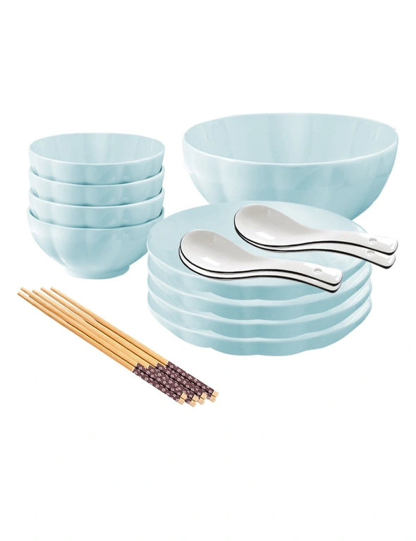 SOGA Light Blue Japanese Style Ceramic Dinnerware Crockery Soup Bowl Plate Server Kitchen Home Decor Set of 9, hi-res image number null