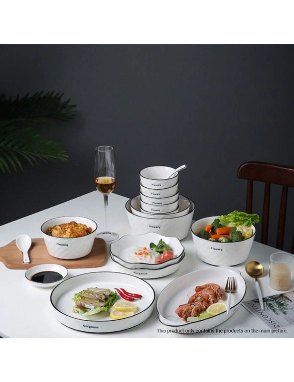 SOGA White Antler Printed Ceramic Dinnerware Set Crockery Soup Bowl Plate Server Kitchen Home Decor Set of 28, hi-res image number null
