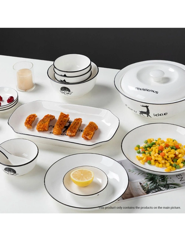 SOGA White Antler Printed Ceramic Dinnerware Set Crockery Soup Bowl Plate Server Kitchen Home Decor Set of 13, hi-res image number null
