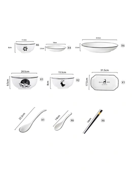 SOGA White Antler Printed Ceramic Dinnerware Set Crockery Soup Bowl Plate Server Kitchen Home Decor Set of 20