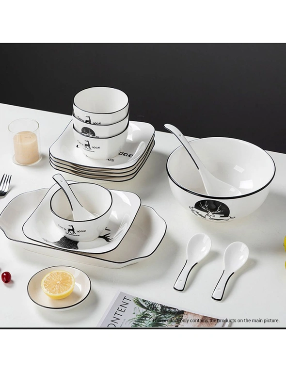SOGA White Antler Printed Ceramic Dinnerware Set Crockery Soup Bowl Plate Server Kitchen Home Decor Set of 34, hi-res image number null