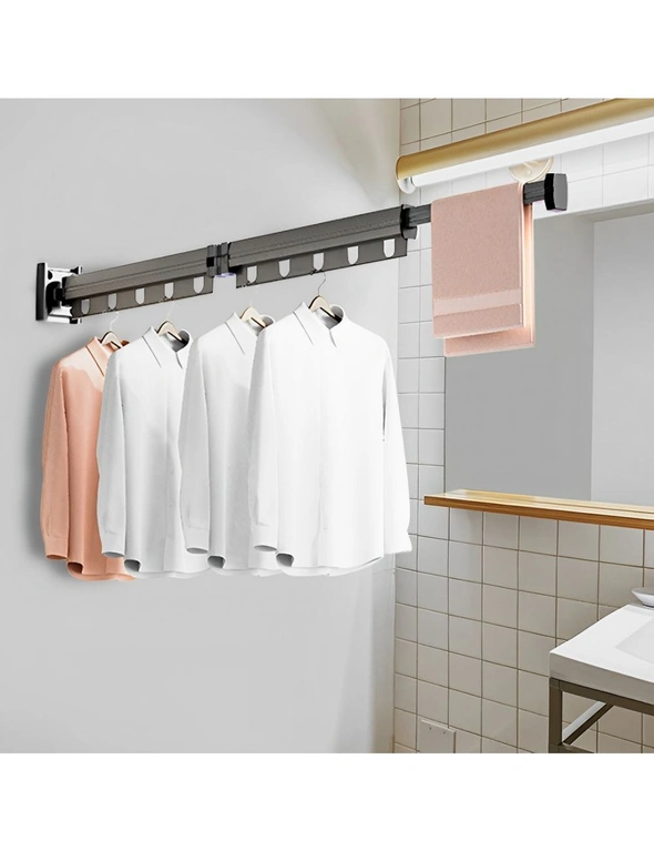 SOGA 2X 93.2cm Wall-Mounted Clothing Dry Rack Retractable Space-Saving Foldable Hanger, hi-res image number null