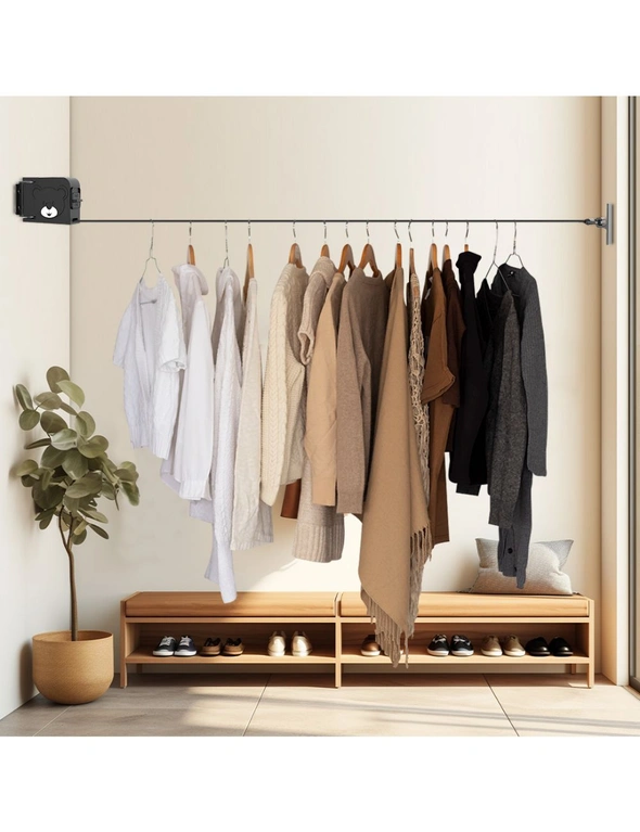 SOGA 160mm Wall-Mounted Clothes Line Dry Rack Retractable Space-Saving Foldable Hanger Black, hi-res image number null
