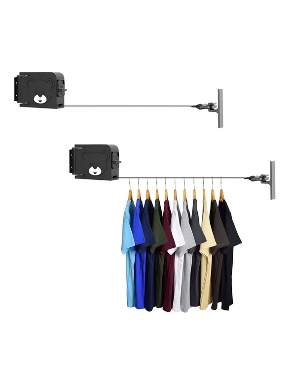 SOGA 2X 160mm Wall-Mounted Clothes Line Dry Rack Retractable Space-Saving Foldable Hanger Black, hi-res image number null