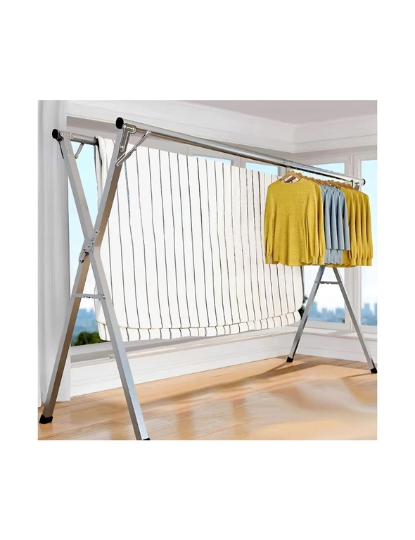 SOGA 2X 2.4m Portable Standing Clothes Drying Rack Foldable Space-Saving Laundry Holder Indoor Outdoor, hi-res image number null