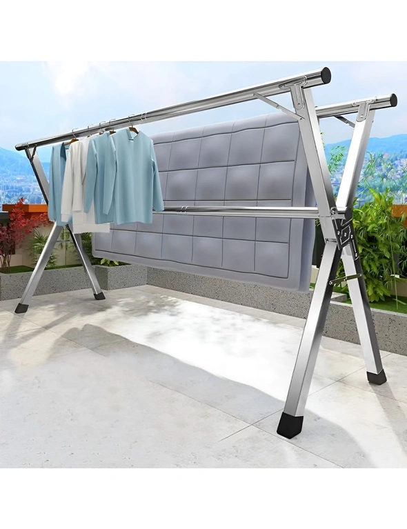 SOGA 2X 1.6m Portable Standing Clothes Drying Rack Foldable Space-Saving Laundry Holder 3 Poles, hi-res image number null