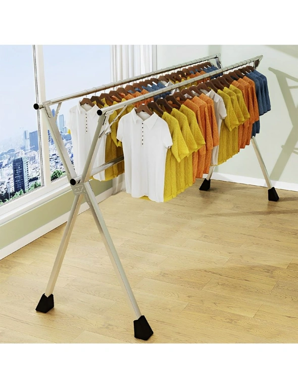 SOGA 2.0m Portable Standing Clothes Drying Rack Foldable Space-Saving Laundry Holder 3 Poles, hi-res image number null
