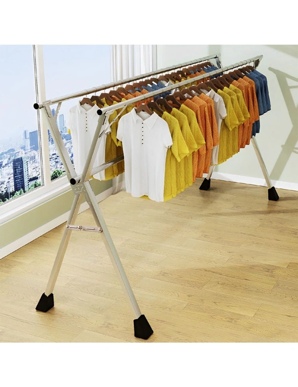 SOGA 2X 2.4m Portable Standing Clothes Drying Rack Foldable Space-Saving Laundry Holder 3 Poles, hi-res image number null