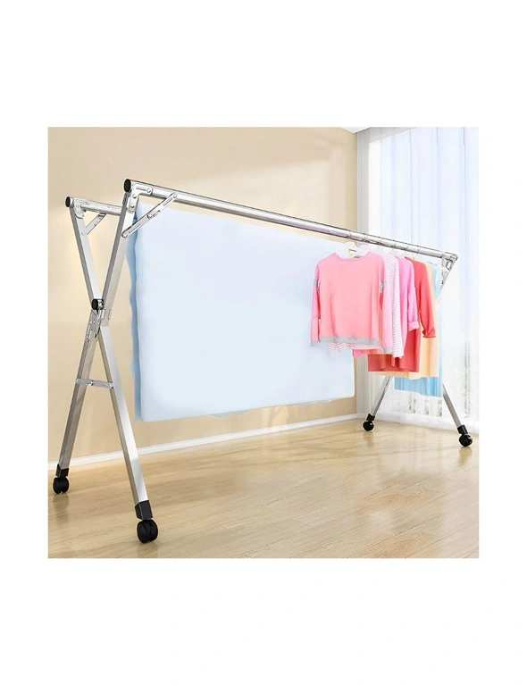 SOGA 1.6m Portable Standing Clothes Drying Rack Foldable Space-Saving Laundry Holder with Wheels, hi-res image number null