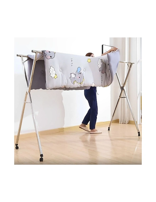 SOGA 1.6m Portable Standing Clothes Drying Rack Foldable Space-Saving Laundry Holder with Wheels, hi-res image number null