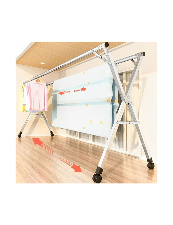 SOGA 2.0m Portable Standing Clothes Drying Rack Foldable Space-Saving Laundry Holder with Wheels, hi-res image number null