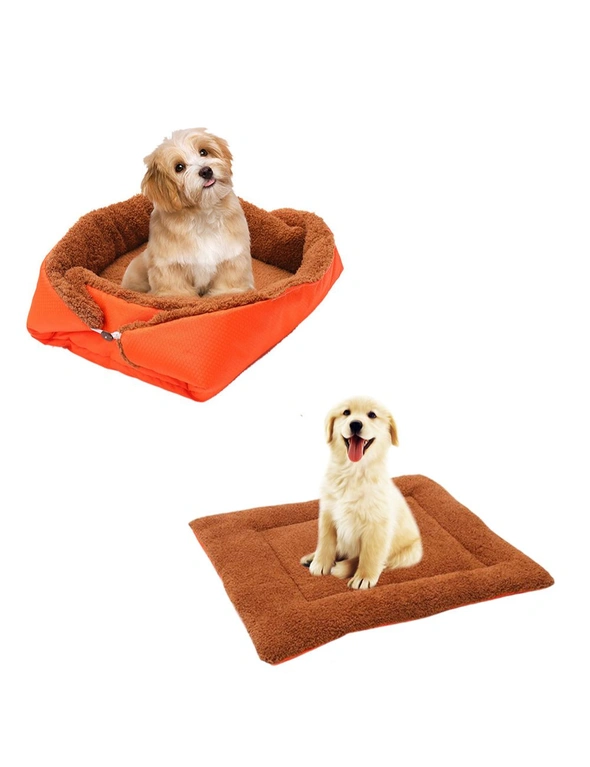 SOGA Orange Dual-purpose Cushion Nest Cat Dog Bed Warm Plush Kennel Mat Pet Home Travel Essentials, hi-res image number null