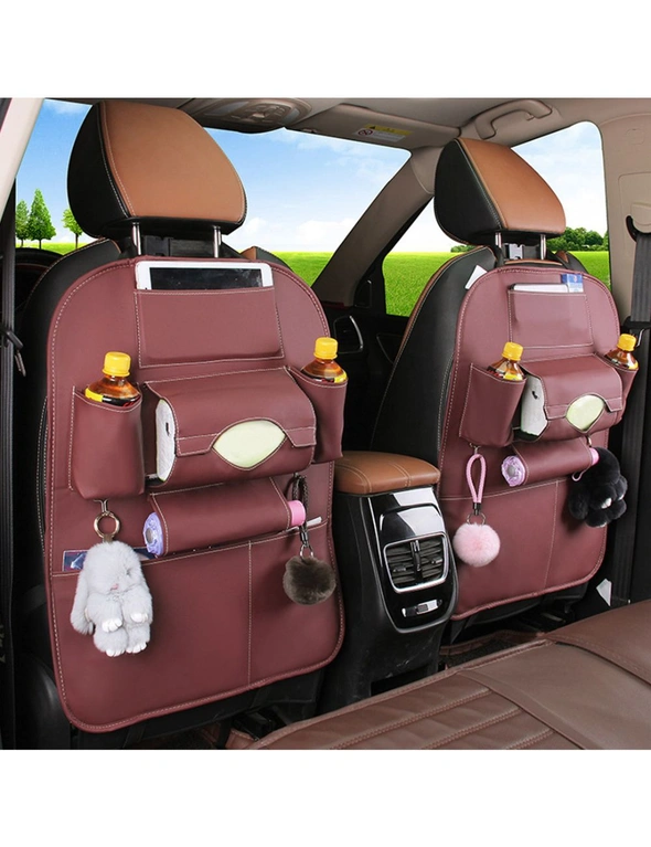 SOGA PVC Leather Car Back Seat Storage Bag Multi-Pocket Organizer Backseat and iPad Mini Holder Coffee, hi-res image number null