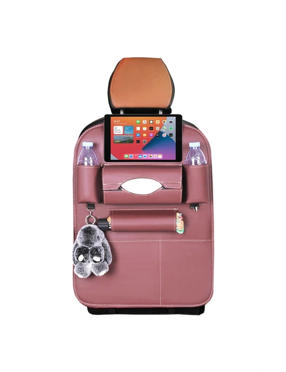 SOGA 2X PVC Leather Car Back Seat Storage Bag Multi-Pocket Organizer Backseat and iPad Mini Holder Coffee, hi-res image number null