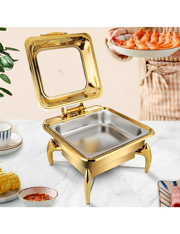 SOGA 2X Gold Plated Stainless Steel Square Chafing Dish Tray Buffet Cater  Food Warmer Chafer with Top Lid