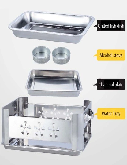 4X 36CM Portable Stainless Steel Outdoor Chafing Dish BBQ Fish Stove Grill Plate, hi-res image number null