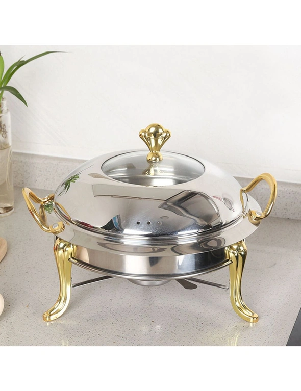 SOGA Stainless Steel Gold Accents Round Buffet Chafing Dish Cater Food Warmer Chafer with Glass Top Lid, hi-res image number null