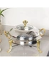 SOGA 2X Stainless Steel Gold Accents Round Buffet Chafing Dish Cater Food Warmer Chafer with Glass Top Lid, hi-res