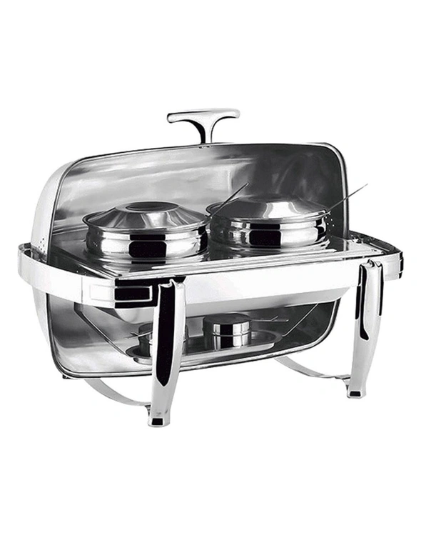 SOGA 6.5L Stainless Steel Double Soup Tureen Bowl Station Roll Top Buffet Chafing Dish Catering Chafer Food Warmer Server, hi-res image number null