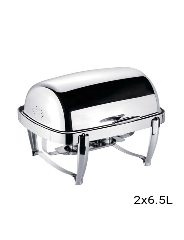 SOGA 6.5L Stainless Steel Double Soup Tureen Bowl Station Roll Top Buffet Chafing Dish Catering Chafer Food Warmer Server, hi-res image number null