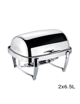 SOGA 2X 6.5L Stainless Steel Double Soup Tureen Bowl Station Roll Top Buffet Chafing Dish Catering Chafer Food Warmer Server