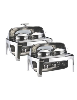 SOGA 2X 6.5L Stainless Steel Double Soup Tureen Bowl Station Roll Top Buffet Chafing Dish Catering Chafer Food Warmer Server